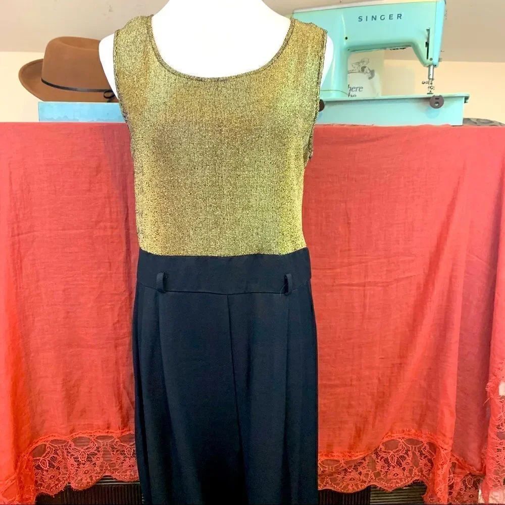 Vintage gold glitter and black lurex jumpsuit